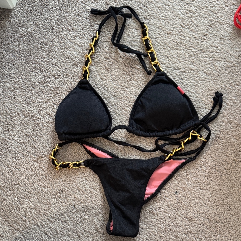 Black and Gold Chain Bikini Set